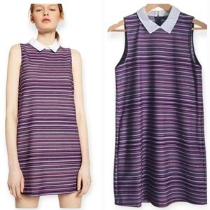 Zara Trafaluc Collection Striped Sleeveless White Collar Shift Dress